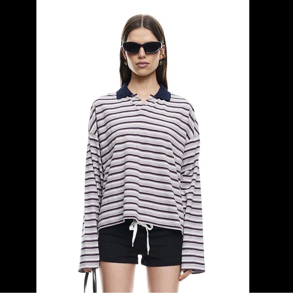 Lioness Navy and White Striped Long Sleeve Top